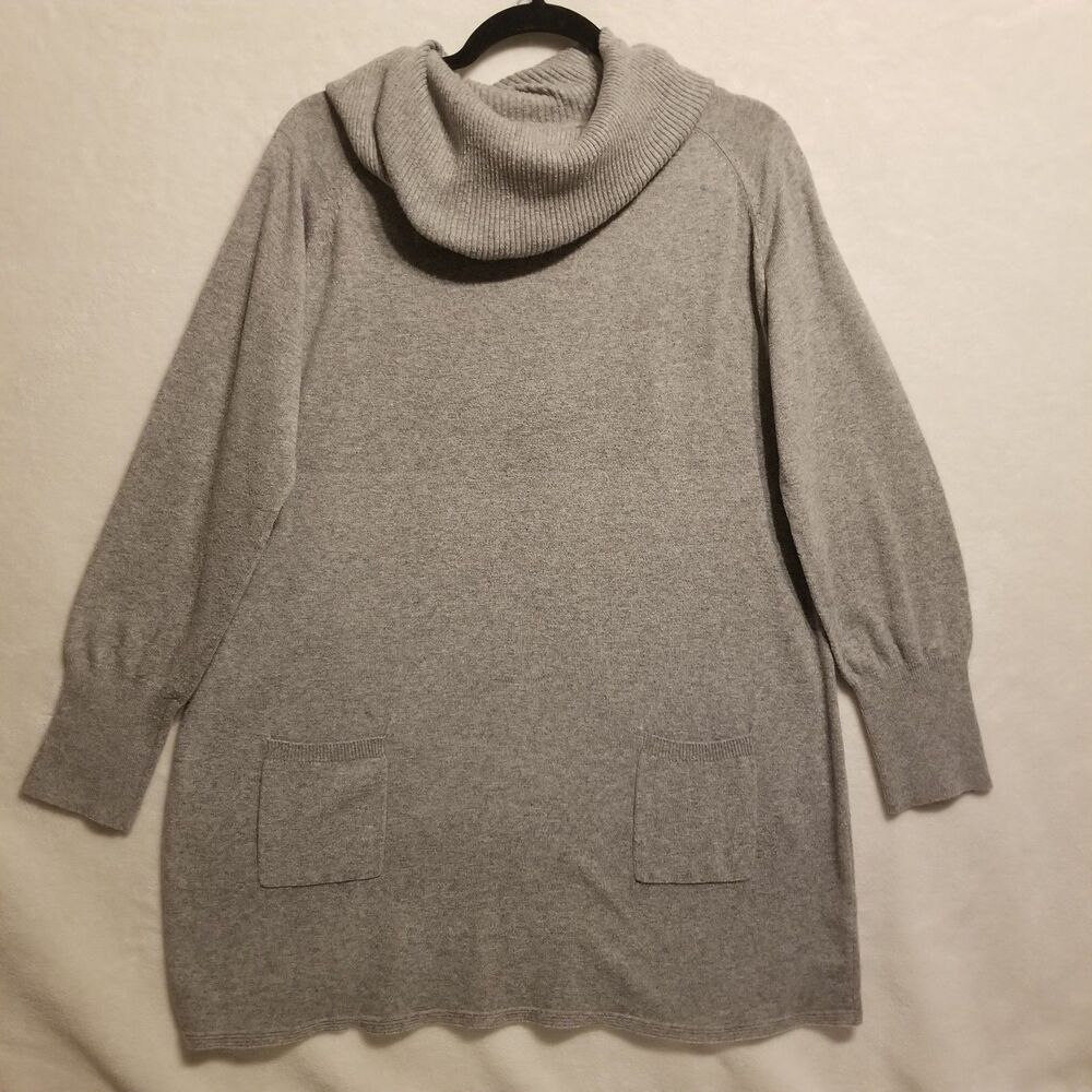 Soft Surroundings Lg Sweater Gray Turtleneck Long Line Pockets Lagenlook Cozy